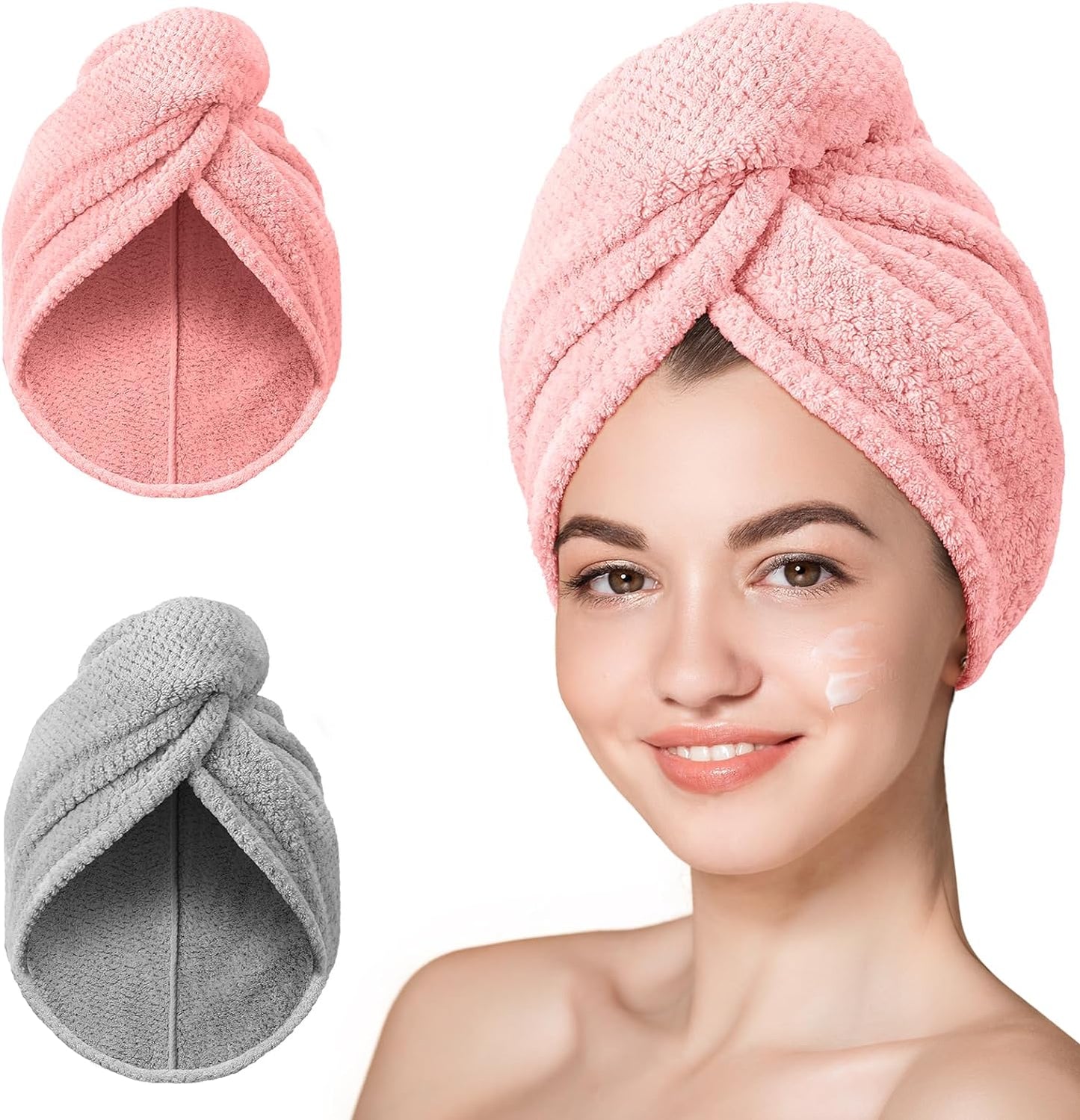 Microfiber Hair Towel, 3 Packs Hair Turbans for Wet Hair, Drying Hair Wrap Towels for Curly Hair Women anti Frizz (Blue,Grey,Pink)